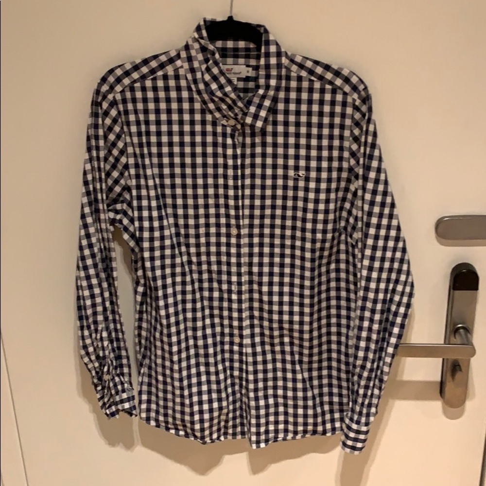 Gently worn vineyard vines plaid navy button up